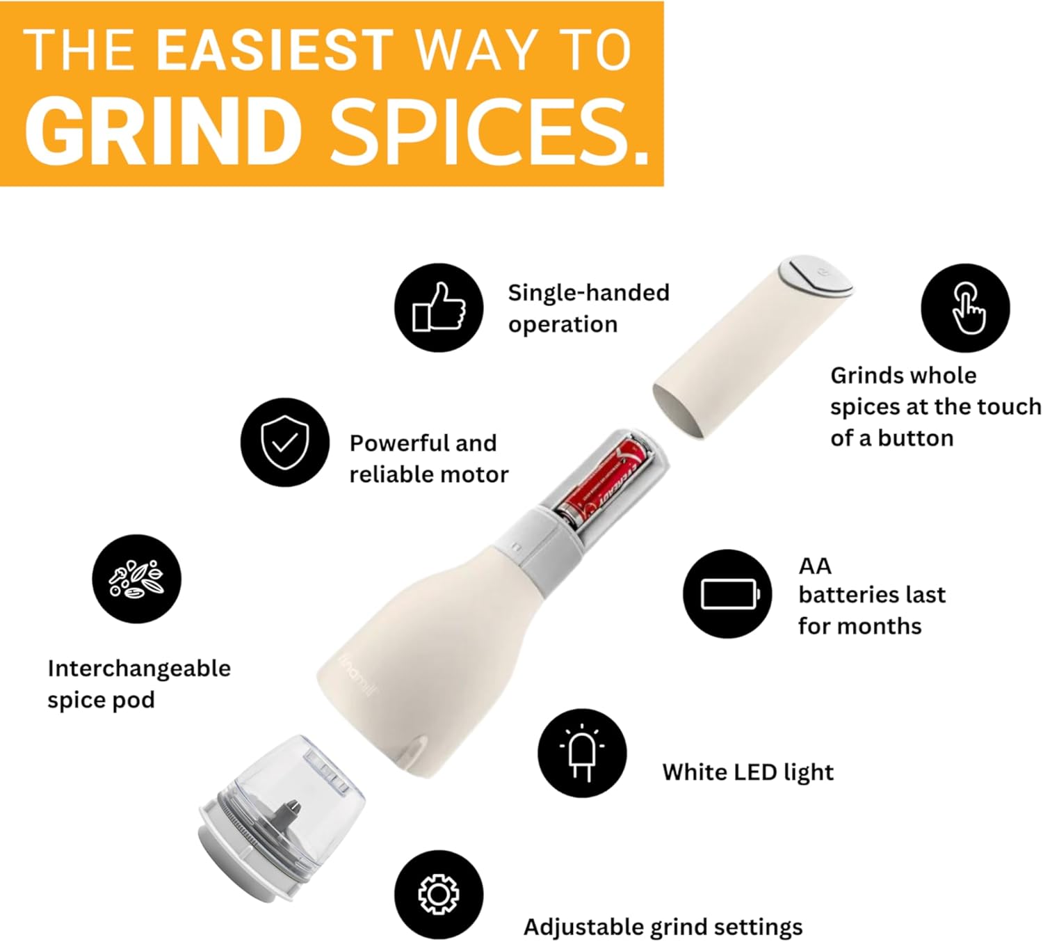FinaMill Classic Battery Operated Spice Mill & Grinder Set